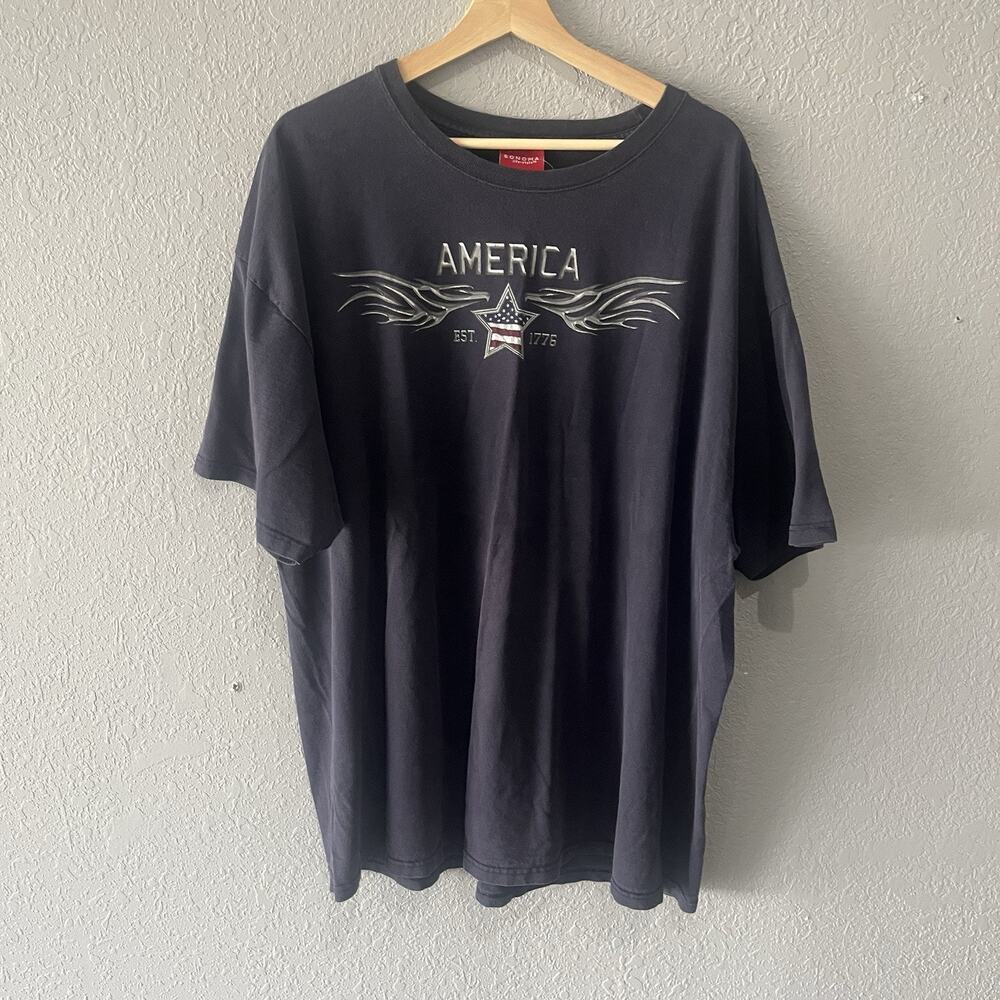 Vintage Navy Chrome Flame Biker Tshirt Men’s XXL short Sleeve Grunge Graphic Tee